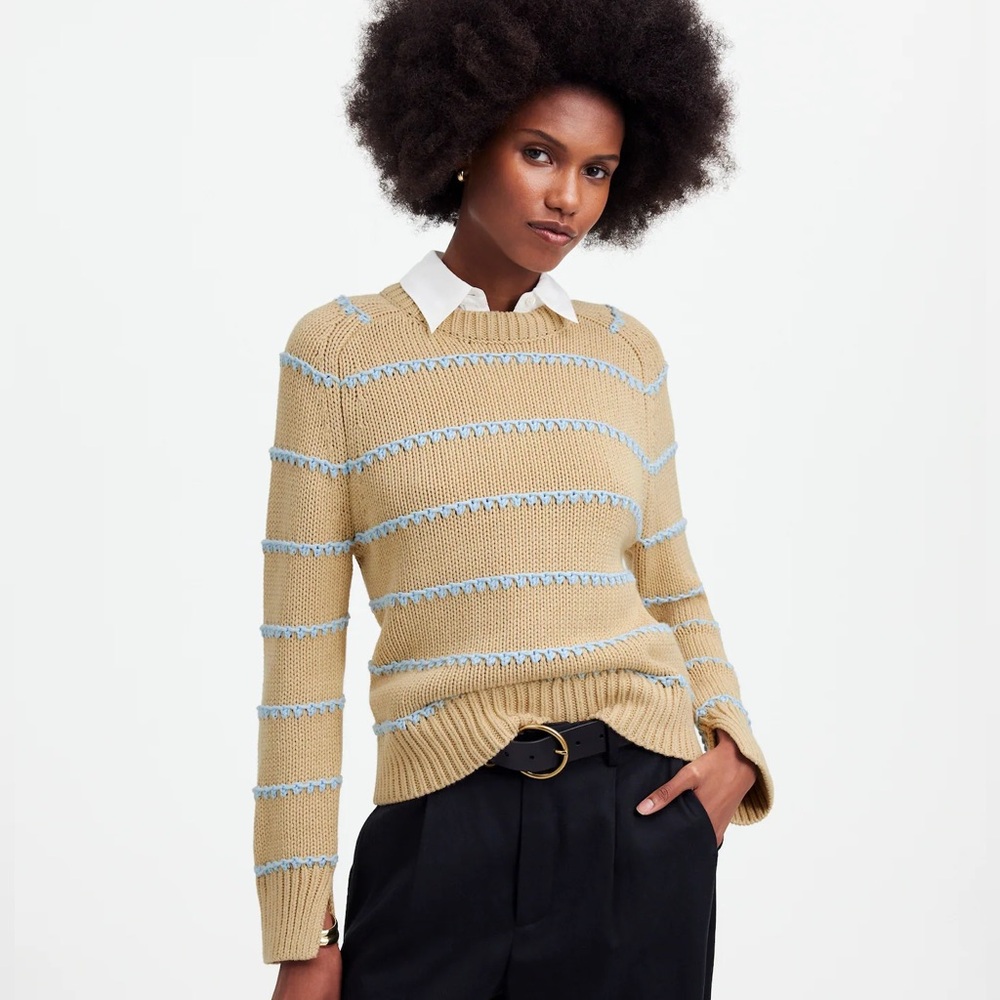 NWT Madewell Textured Cotton Crewneck Sweater in Stripe